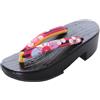 Kawaii-Story K-G-61-11 Rosso Colorato Fiori Naturale Legno Nero Giappone Geta Sandalo Tabi Kimono Geisha Infradito