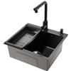 TCICOP Lavello da incasso, lavello da cucina, in acciaio inox, nero, con rubinetto estraibile, 1 vasca con scolapiatti e dispenser di sapone, 50 x 45 cm