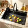 JUNFUNNLE Lavello da cucina in acciaio inox, grande lavello da incasso, 1 lavello, lavello da cucina con griglia in acciaio inox, griglia di sgocciolamento, scarico e kit troppopieno (nero-b, 85 x 50