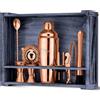 Mixology & Craft Set di 11 pezzi per cocktail shaker e supporto in legno rustico, kit da cameriere e mixer da cocktail, set regalo in rame
