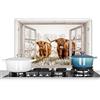 KitchenYeah© Paraschizzi Paraspruzzi per Cucina Lamiera Alluminio Alzatina | 60x40 cm - Top Decorazioni Cucine Vista trasparente - Highlander scozzese - Animali