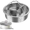 Generic Divisore per cestello a vapore, griglia per vapore in acciaio inossidabile, inserto separatore a 3 sezioni, pentola Tamale per cuocere verdure e verdure | Cestello con manici per cucinare in