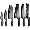 Hi Nature™ Set Coltelli da Cucina Professionali 6 Pezzi | Set Coltelli Neri in Acciaio Inox con Coprilama Protettivo | Coltello da Chef, per Pane e Verdure | Design Ergonomico