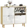 HOMCOM Scarpiera Salvaspazio Slim con 4 Ante 105x24x92.5 cm Bianco Lucido