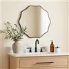 PERFNIQUE Specchio da parete rotondo ondulato con cornice in legno, specchio decorativo da appendere o appoggiare, specchio da bagno, specchio da corridoio, soggiorno, design in legno naturale (nero
