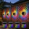 Flossty cambia colore in sette colori Lampada da parete decorativa a energia solare con mandala, impermeabile, per recinzioni in metallo, per cortile, giardino, patio, cortile (4)