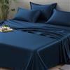 LINENWALAS Lenzuolo in 100% bambù biologico, per letto matrimoniale, 1,2 m, in morbida seta rinfrescante, perfetto per capelli e pelle (matrimoniale piccolo, 220 x 260 cm, blu navy)