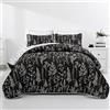 Lunoroey Copriletti King Size in bianco e nero reversibile con rami di fiori botanici in morbida microfibra leggera trapuntata per tutte le stagioni (1 trapunta, 2 federe per cuscini)
