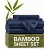 CGK Unlimited 100% rayon derivato da bambù - Set di lenzuola per letto matrimoniale - blu | Lenzuola rinfrescanti per chi dorme caldo, morbide e traspiranti, biancheria da letto da hotel, 1 lenzuolo piatto e 1 con