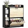 HOMCOM Scarpiera Salvaspazio Slim con 2 Ante a Ribalta Nero Color Legno