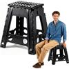 ChaneeHann Sgabello Pieghevole 45 cm Nero - Sgabello in Plastica Portatile, Robusto e Leggero, con Maniglia, Antiscivolo, Salvaspazio Scalino per Casa, Bagno, Campeggio e Viaggio Carico Massimo 150KG