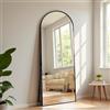 UTTQEW Specchio intero arco 177 x 77 cm, curvo, grande, cornice in lega di alluminio, vetro temperato, angoli rotondi, per camera da letto, soggiorno, guardaroba, colore nero