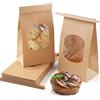 PetGlimmer 25 Pezzi Piccolo Sacchetti di Carta Kraft con Finestra, 9 X 6 X 17 cm | Marroni Prova di Grasso Sacchetti per Pane in Carta con Chiusura a Linguetta in Latta,per Il Pane, Biscotti, Caffè, Caramelle