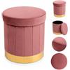 cecaro group Pouf Contenitore Rotondo in Velluto 40x40x38 cm - Pouf Contenitore con Seduta Imbottita, Portata 120 kg, Contenitore Salvaspazio per Giochi, Biancheria e Oggetti - Base Oro (Rosa)