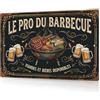 Putuo Decor Targa in alluminio 20 x 30 cm Le Pro du Barbecue, pannello in metallo vintage cucina estiva, decorazione da parete terrazza giardino pergola, illustrazione grigliata carni birre, insegna