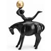 Scultura Di Cavallo Con Sfera, Statua Di Cavallo Nera Opaca Con Figura