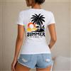 NONE Maglietta estiva da donna, stile casual e da vacanza, maglietta da donna 100% cotone, con palma e tramonto con scritta Summer Vibes, perfetta per la spiaggia, i viaggi e il tempo libero, regalo ideale