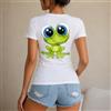 NONE Maglietta da donna con rana dei cartoni animati, stile casual e divertente, maglietta da donna 100% cotone, design simpatico con animali, perfetta per il tempo libero, l'estate, la spiaggia, i viaggi,