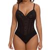 SHAPERIN Donna Body Contenitivo Pancia Piatta Pizzo Scollo V Snellente Shapewear Bodysuit Perizoma Intimo Modellante Corsetto