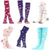WeciBor 6 paia di calzini da donna divertenti colorati pettinati cotone novità motivo calze al ginocchio, Blu/Beige/ Albicocca/Borgogna/Fiori multicolori- 6 D, 39-42