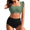 Kate Kasin Bikini da donna a vita alta, con volant, controllo della pancia, copertura completa, costume da bagno sfacciato in due pezzi