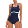 Veranobreeze Costume da bagno sportivo da donna Racerback nero sportivo, bianco e blu, 48