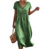 Onsoyours Vestito Estivo Donna Lungo Bohémien Elegante Maniche Corte Abito in Cotone Lino Casual Chic A-Linea Leggero E Traspirante Midi Abiti da Spiaggia Vacanza A Verde XL