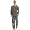 BEGIANT Set di Pigiami da Uomo Invernali Termici Camicie Henley a Maniche Lunghe Top & Pantaloni a Quadri in Flanella Pigiami in Micropile per Uomo Abbigliamento da Camera Set, Plaid grigio., XL