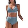 Vijamiy Costume Donna Due Pezzi Vita Alta Costumi da Bagno Push Up Sexy Bikini Mare Imbottito Reggiseno con Pizzo Bianco(Grigio Blu,XXL)