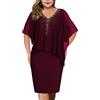 shownicer Vestiti Donna Elegante Girocollo Abito con Mantella in Chiffon Taglie Forti Vestiti da Cerimonia Cocktail Sera B Rosso 3XL
