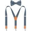 WAQXTV Set di bretelle e papillon da uomo e ragazzo, elastico con retro a Y con clip in metallo, Blu polvere, 24: about 0-3 yrs