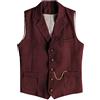 AeoTeokey - Gilet da uomo in tweed a spina di pesce western, in lana, aderente, Borgogna, 4XL