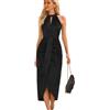 RPAEOY Vestito Donna Sexy Senza Maniche Vestiti Eleganti Abiti Spacco a Vita Alta Abiti da Cerimonia Bodycon Nero Gonna Party Clubwear Abiti da Sera
