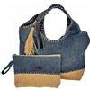 Loberon Cacula Borsa con astuccio - Misto cotone-juta - Chiusura con magnete e con zip, blu/crema