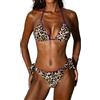 CUPSHE Bikini da donna Halter Backless Side annodato con vita bassa taglio sfacciato fondo due pezzi costume da bagno costumi da bagno, Marrone leopardato., L