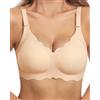 HORISUN Reggiseni senza cuciture, senza ferretto, da donna, ondulato, scollo a V, supporto morbido, copertura completa, comodo, Nude, S