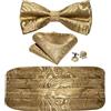Barry.Wang Set Fascia e Papillon da Uomo, Fascia in Seta Papillon Preannodato Fazzoletto da Taschino Gemelli, Oro, Taglia unica