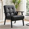 Ckaff Poltrona con Braccioli, Poltrona Relax in Ecopelle con Cuscino Spesso, Poltroncina Con Gambe in Legno Massello, Sedia Imbottita per Soggiorno, Camera da Letto, Ufficio, Nero