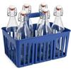 mille idee Cestello Portabottiglie con 6 Bottiglie in Vetro da 1 Litro Costolate - Tappo Ermetico a Pressione - Cassetta in Plastica con Maniglia - Colore Blu o Rosso (Blu Palace)