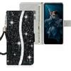 SEHEYA Cover a Libro per Samsung Galaxy A03S Custodia Portafoglio Glitter Borsa Caso Brillantini Cordino da Polso Portacarte Chiusura Magnetica Cavalletto Luccicante Case, Nero