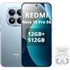 XIAOMI Redmi Note 15 Pro 5G 12GB+512GB Smartphone,MTK Dimensity 7400-Ultra,6.83 AMOLED Display 200MP Fotocamera, Batteria 6580mAh, IP68,Caricatore Non,Blu,incluso cuffie smart incluse Bianco