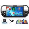 Inefala [6G+128G] Inefala Android 15 Autoradio per Fiat 500 2007-2015 con Wireless Carplay Android, 7 Pollici Touchscreen Radio con Navi GPS WiFi RDS/FM Bluetooth EQ SWC Retrocamera Mic (Nero)