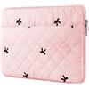 BAAGOAZ Custodia Laptop 15-16 Pollici con Tasca Frontale, Borsa per Laptop in Tessuto Trapuntato con Fiocchi Ricamati, Compatibile con Notebook 15,6/16", Chromebook e MacBook 15,3/16,2", Rosa Chiaro