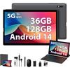MAXLEGEN Tablet da 10 pollici, tablet touch con 36 GB RAM 128 GB ROM/2 TB TF, Octa-Core 2.0 GHz, 5 G WiFi, WiFi 6, Widevine L1, certificato GMS, 8 MP, Android 14 Tablet con tastiera/custodia/auricolari/mouse