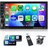 VECHTEL Autoradio 2 Din con Carplay Android Auto senza Fili, 7 Pollici Touch Screen Bluetooth Stereo Auto Radio FM Type-C/USB/TF/AUX Mirror Link SWC MIC Telecamera Posteriore Telecomando