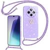 Yichxu Cover con Cordino per Xiaomi Redmi 14C Custodia Glitter con Collana Tracolla, Motivo Cuore TPU Silicone Brillantini AntiGraffio Case, Laccio Collo Case per Redmi Note 13 Pro, Viola