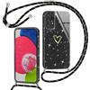 Yichxu Cover con Cordino per Samsung Galaxy A52S 5G, Custodia Glitter con Collana Tracolla, Motivo Cuore TPU Silicone Brillantini AntiGraffio Case, Laccio Collo Case per Samsung A52 4G/5G, Nero