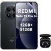 XIAOMI Redmi Note 15 Pro 5G 12GB+512GB Smartphone,MTK Dimensity 7400-Ultra,6.83 AMOLED Display 200MP Fotocamera, Batteria 6580mAh, IP68,Caricatore Non,Nero,incluso cuffie smart incluse nero