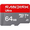 SANDISK Ultra scheda microSDXC UHS-I + SD Adapter, 64 GB (velocità di lettura fino a 145 MB/s, video Full HD video, V10, U1, C10, A1) Per gli smartphone, i tablet, le fotocamere e i laptop Android