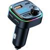 JVEU Trasmettitore FM Bluetooth per auto, caricatore doppio USB-C (5 V/3.1 A) e USB-B (12 V-24 V), schermo LED, kit vivavoce e microfono incorporato, lettore MP3, illuminazione RGB, compatibile con iOS e